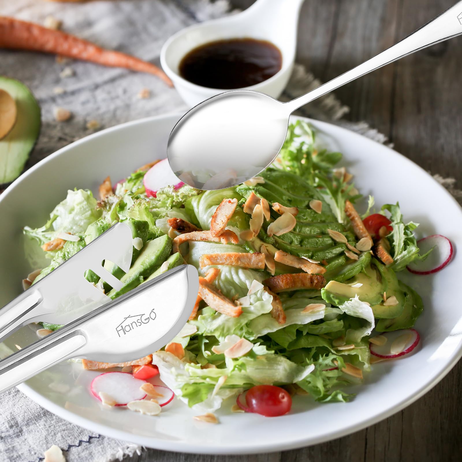 Hansgo Serving Utensils Stainless Steel, 6Pcs Large Serving Utensils Including 2 Serving Spoons, 2 Slotted Spoons, 2 Serving Ton